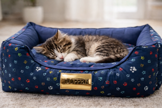 Cama Retangular para Cachorro ou Gato Luppet Azul Patinhas Tamanho:M